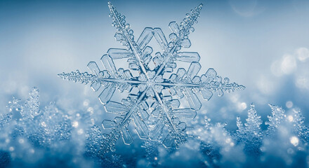 Extreme close up macro of a perfect intricate snowflake crystal
