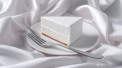 Modern dessert styling big white cake and minimal silver cutlery