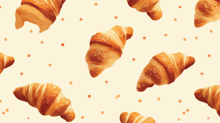 Delicious Croissant Seamless Pattern Background Vector Illustration for Food Design