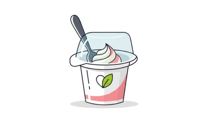 Yogurt cup with spoon with fruit flavor, and isolated on white background.