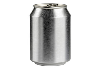 Aluminum beverage can with textured metallic surface, isolated on a white background