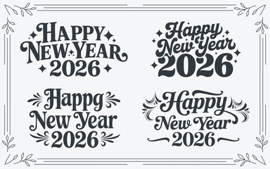 Happy New Year 2026 Retro Typography and Lettering Bundle