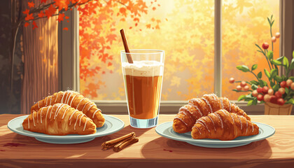 Croissants and Drink by Autumn Window