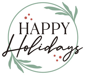 Happy Holidays | Merry Christmas | Festive Botanical Art | Vector Xmas Design