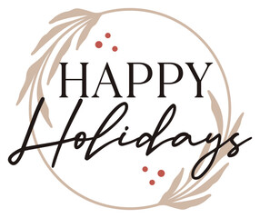 Happy Holidays | Merry Christmas | Festive Botanical Art | Vector Xmas Design