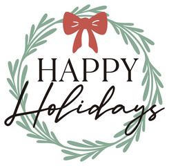 Happy Holidays | Merry Christmas | Festive Botanical Art | Vector Xmas Design