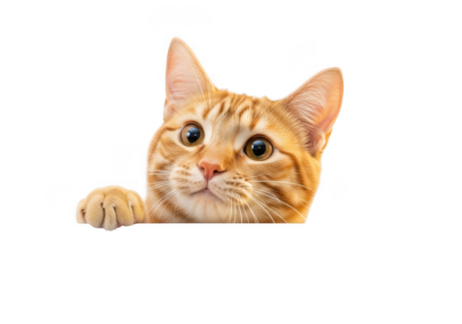 Adorable ginger cat looking up with cute expression, isolated on transparent background - Powered by Adobe
