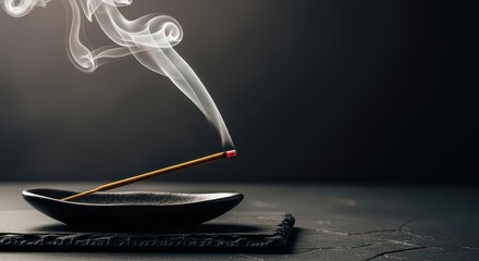 Incense sticks burning and producing smoke on black background for Lunar New Year 