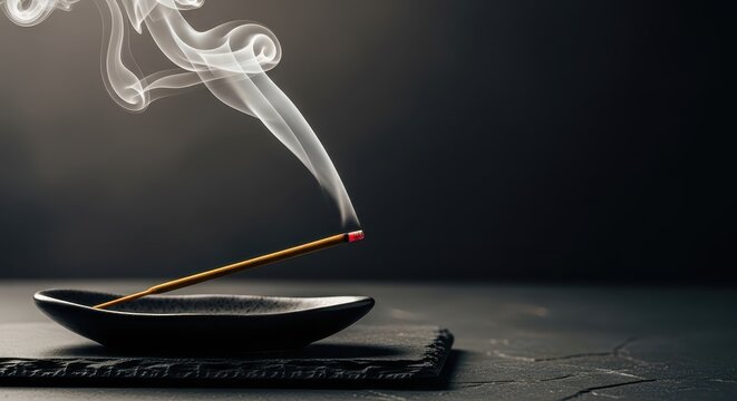 Incense sticks burning and producing smoke on black background for Lunar New Year  
