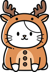 Cute cat wearing reindeer costume cartoon illustration for christmas holiday