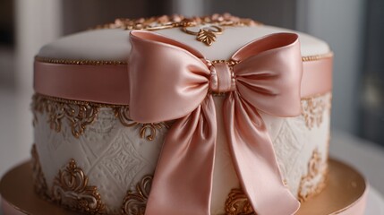 Cake with fondant bow, modern holiday dessert styling