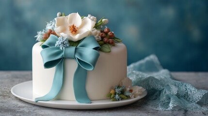 Cake with fondant bow, modern holiday dessert styling