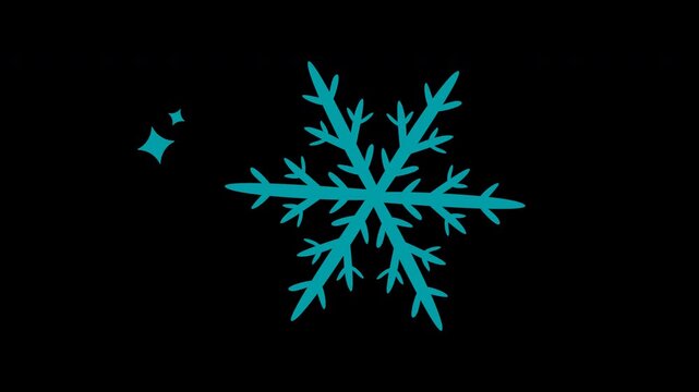 Teal snowflake with starlike shapes animated icon. Perfect for winter themed designs, Christmas cards, holiday decorations, or winter event promotions.