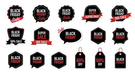 Collection of Black Friday sale badges and price tags, perfect for promoting discounts and special offers