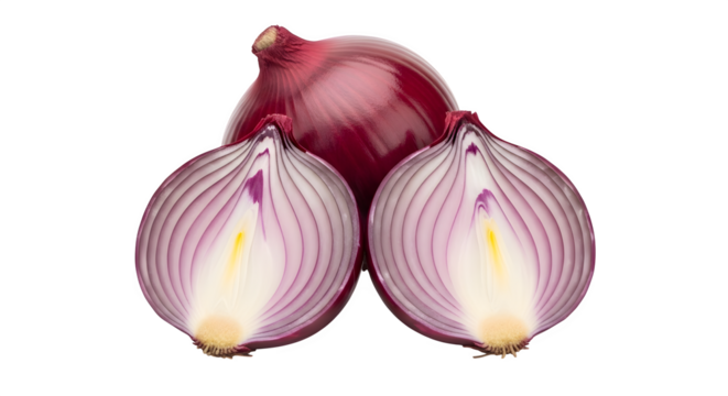 Fresh Red Onion Halved on White Background - A Close-Up View - Powered by Adobe