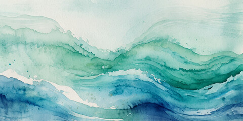 Ocean wave painted in watercolor, isolated on white background	