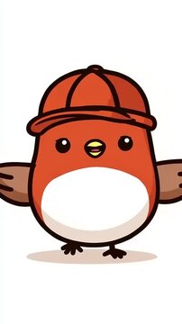 Cute Cartoon Bird Wearing a Baseball Cap Spreading Wings.