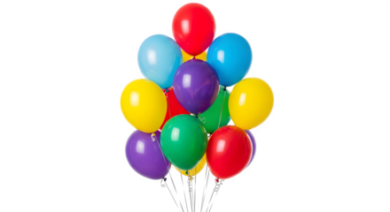 A vibrant assortment of colorful helium balloons, perfect for any joyous celebration, party, or festive event, bringing happiness and cheer to any occasion