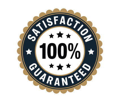 A 100% satisfaction guaranteed seal with stars and a scalloped edge is displayed prominently.