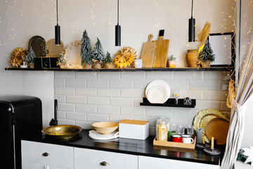 Festive Christmas kitchen table decorated for holiday celebration