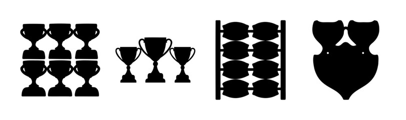 Trophy, award, and shield silhouettes symbolize winning.