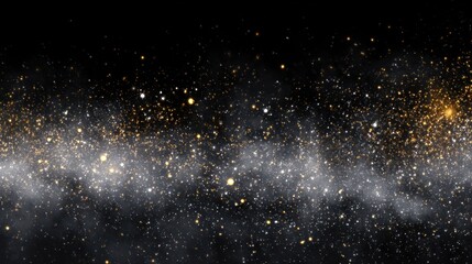 Abstract cosmic background with bright glowing stars and particles on dark background