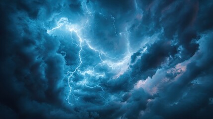 Dramatic storm clouds with lightning bolts stunning weather phenomenon