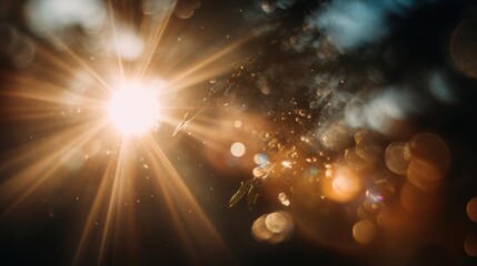 Bright sunlight with lens flare creating a vibrant bokeh effect and energy