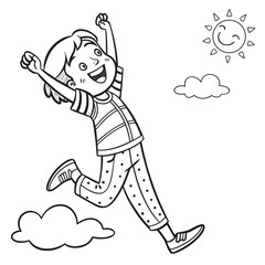 Happy Kid Jumping coloring page for kids