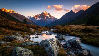 Fototapeta premium Minimalist depiction of a valley at twilight representing serene neutrality