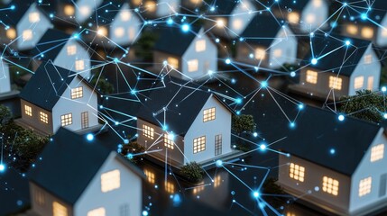 Bird's eye view shows a peaceful residential area filled with trees and diverse homes, highlighting community life and greenery