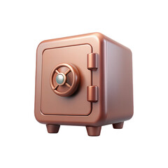 Safe Box Icon. Metallic safe box with round vault door in bronze color, glossy surface, secure storage and financial protection symbol, isolated, no background