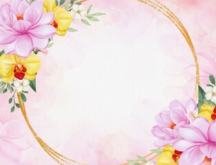 Watercolor Painting of Flower Arrangement with Gold Frame