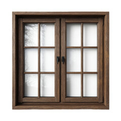 A wooden window with a white frame