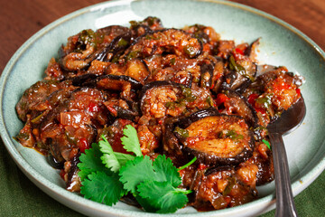 meat with eggplant, Georgian dish, homemade, no people