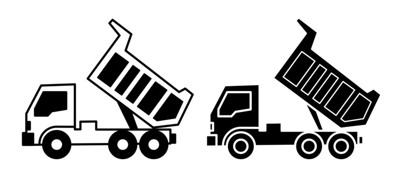 Dump truck silhouette and outline icons