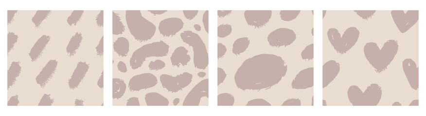 Cute neutral background with set seamless leopard dot pattern.