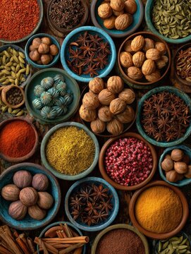 juneteenth flavor fest sale abundant assortment of vibrant spices in bowls on display featuring anise stars  nuts in a warm bright photorealistic style 2026