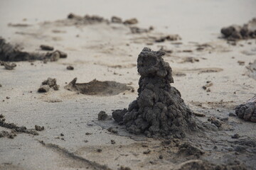 mud on the beach, sand, rocks, volcanic island, sandcastle, atlantic ocean, sunset, lanzarote, matagorda, puerto del carmen, November 2025
