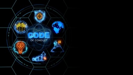 Code of conduct concept, Business, Technology, Internet and network concept. glowing neon line of Code of conduct banner web icons on virtual screen.
