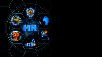 HR concept, Business, Technology, Internet and network concept. glowing neon line of HR banner web icons on virtual screen.
