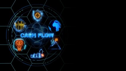 CASH FLOW concept, Business, Technology, Internet and network concept. glowing neon line of CASH FLOW banner web icons on virtual screen.
