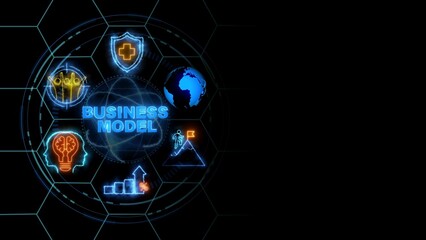 BUSINESS MODEL concept, Business, Technology, Internet and network concept. glowing neon line of BUSINESS MODEL banner web icons on virtual screen.