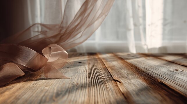 Rustic elegance with sheer curtains and wooden floor in natural light