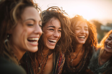 Four women are smiling and laughing together