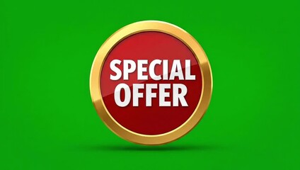 Special offer golden badge on green screen for sales discount