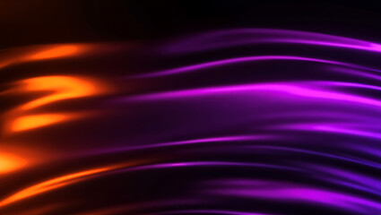 Abstract background with flowing neon lights in orange, purple and black