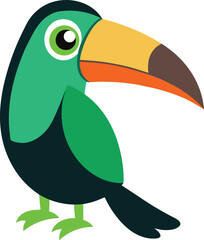 Fototapeta premium Green toucan bird graphic illustration with yellow orange beak vector illustration EPS file download. 