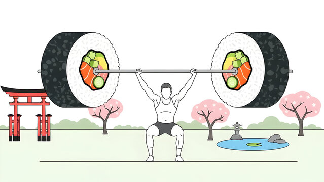 Person lifting sushi barbell funny gym workout