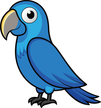 Blue parrot cartoon character with large eyes and yellow beak bird vector illustration EPS file download.
